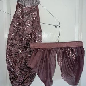 Sequined Bodysuit Costume with Rhinestone Collar and Belt by Kelle' Child Medium